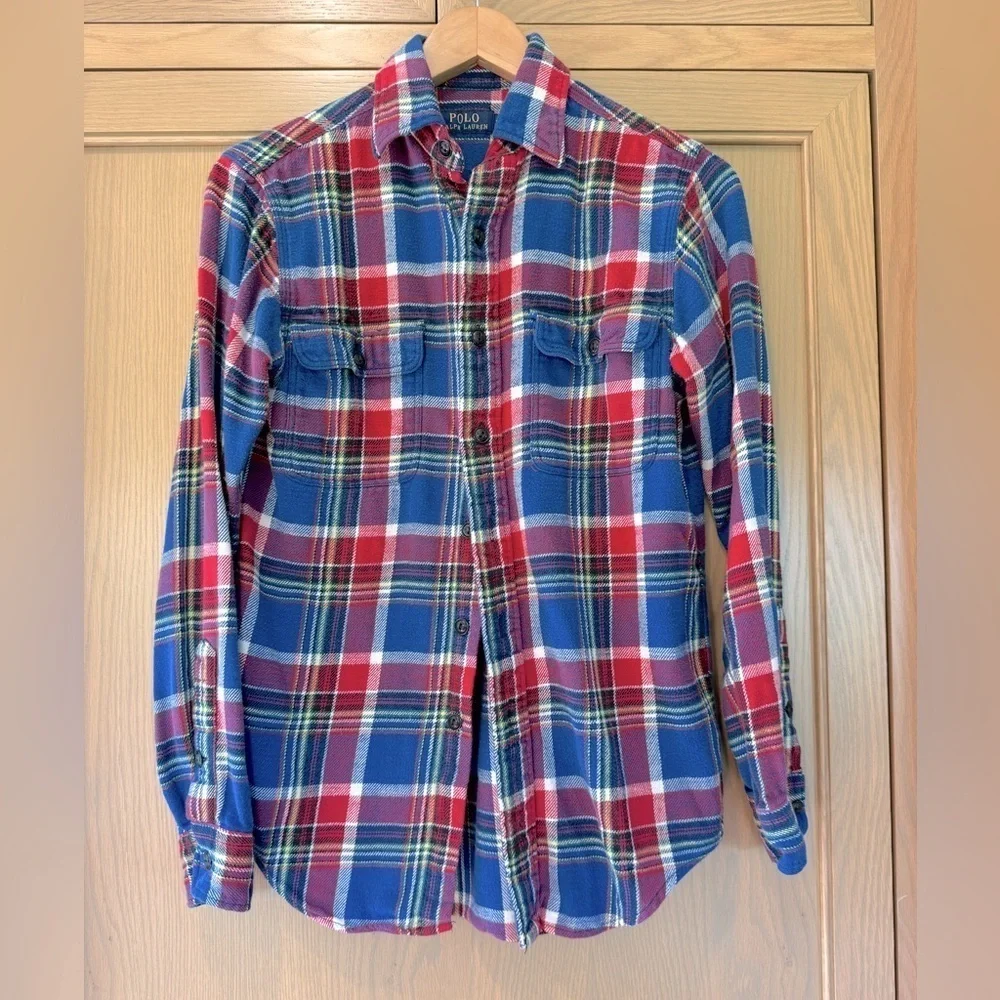 Polo  Ralph Lauren Red and Blue Casual Button Down Shirt Plaid Cotton / XSM